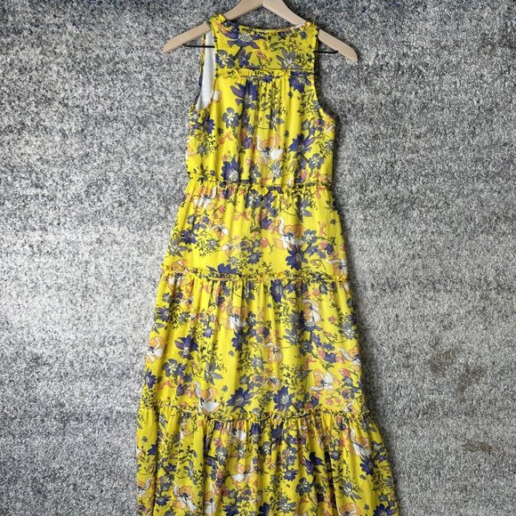 Maeve Dress Womens 4P Yellow Floral Tiered Maxi Sleeveless V-Neck Anthropologie - Picture 6 of 6
